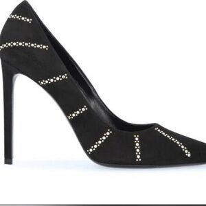 LIKE NEW CELINE SHARP SEUDE STUDDED CRYSTAL ACCENTS PUMPS HEELS 37